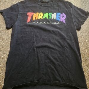 Thrasher Black Tee with Multicolor Logo